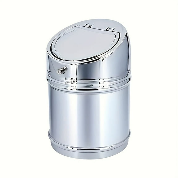Stainless steel car ashtray with one click pop-up lid, built-in mouthpiece and fire extinguisher, stylish metal design, suitable for home, office or vehicle use, smoking ashtray