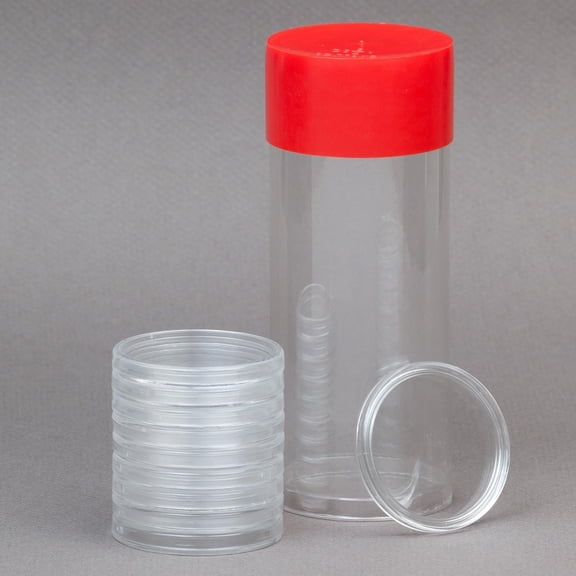 Red Capsule Tube & 10 Direct Fit H-32 Air-Tite Coin Holder Capsules for 1oz Gold Eagles by OnFireGuy