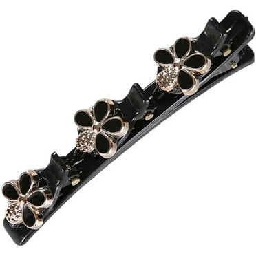3 x Side Hair Clips with Three Flowers and Three Flowers Side Hair Clip with Three Flowers and Hair Bands Braided Rhinestone Hair Clips for Women