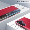 thumbnail image 5 of Phone Case for Samsung Galaxy A14 Case, Smart Clear View Window Luxury Slim Mirror for Galaxy A14 Case with Kickstand, Leather Hard PC Flip Shockproof Protective Cover Samsung A14 5G Case, Red, 5 of 14