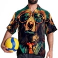 thumbnail image 4 of Retro Dog Men's Short Sleeve Button Down Beach Shirts, Casual Printed Summer Unisex Tops, 4 of 6