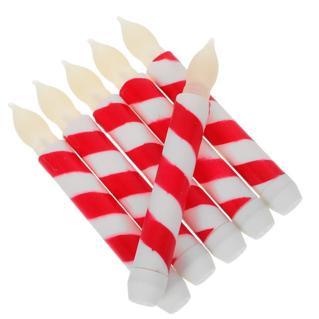 QUMIIRITY 6 Pcs Bougies Coniques Sans Flamme Rayures Rouges et Blanches Créent une Atmosphère Chaleureuse Mariages