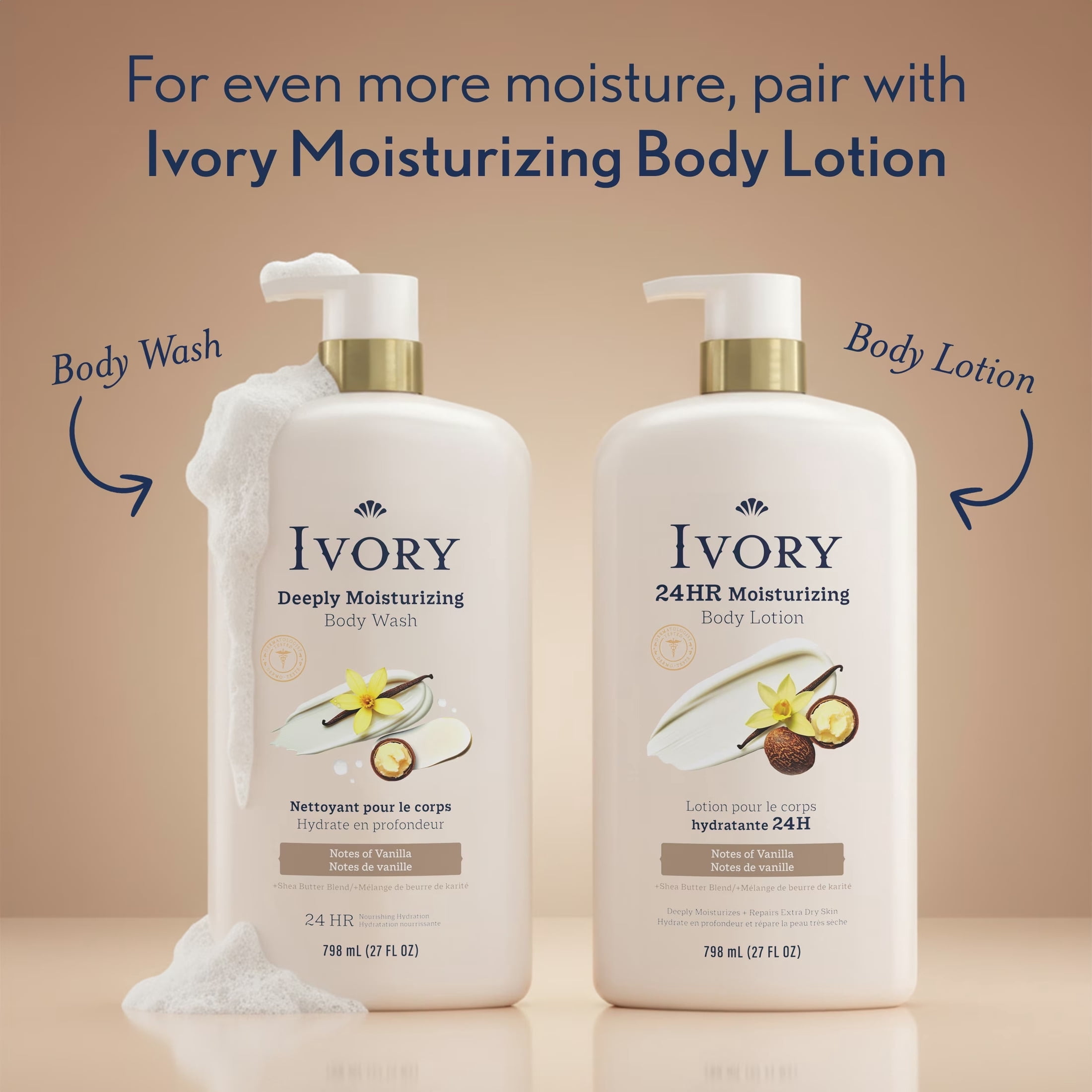 Ivory Deeply Moisturizing Body Wash, Notes of Vanilla Scent, 27 fl oz