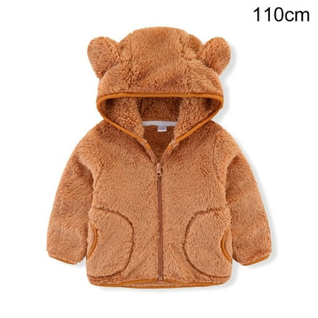 

Journey Kids Winter Fleece Jackets with Cute Ears Hooded Coats Autumn Winter Spring Clothes for Girls Boys(Light Brown 110cm)