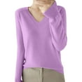 thumbnail image 2 of Women's V Neck Loose Fit Lightweight Sweater, Soft Knit Pullover, Long Sleeve Casual Top, Solid Color Thin Sweater, Everyday Wear Blouse, Comfortable Knitwear Light Violet M, 2 of 4