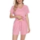 thumbnail image 2 of Pijama de cuello redondo y manga corta con estampado informal de moda para mujer con pantalones para el hogar Conjunto de top y pantalones de poliéster para mujer, 2 of 8