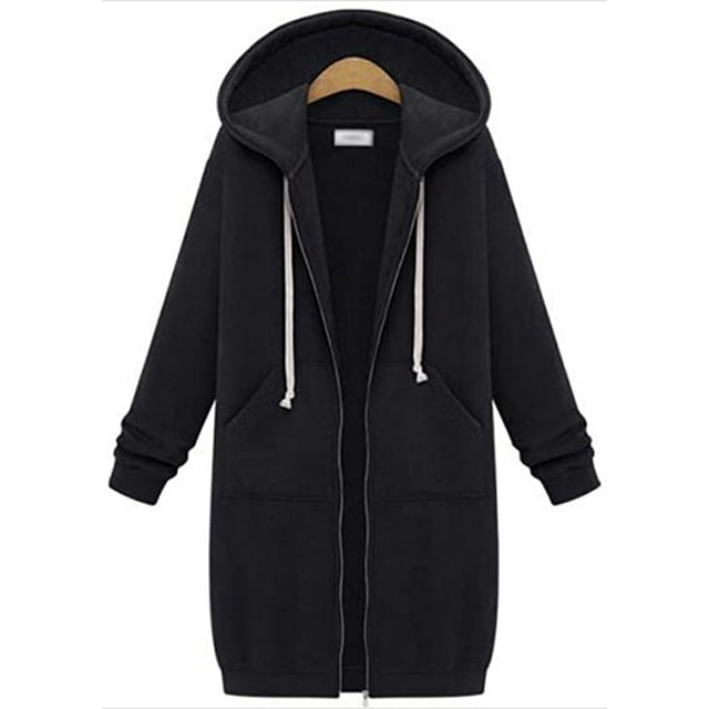Style Sortie Automne Hiver Femmes Chaud à Fermeture Éclair Ouvert Boîte de Nuit Long Manteau Veste Hauts Vêtements de Sortie Chandail à Capuchon Vêtements de Sortie Chandail à Capuche 3TG