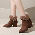 thumbnail image 7 of RUIYANQI Women's Faux Fur Trim Ankle Boots Block Heel Side Zipper Rhinestone Decorated Booties Winter Fashion Footwear Dressy Party Shoes Brown Women Sandal, 7 of 7