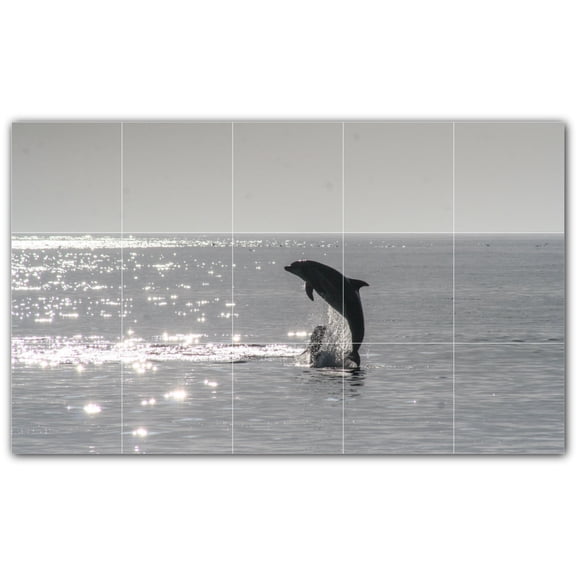 Picture-Tiles.com: Dolphin Ceramic Tile Wall Mural WAL500505-53S. 21.25"W x 12.75"H using (15) 4.25" x 4.25" Ceramic Tiles-Satin Finish