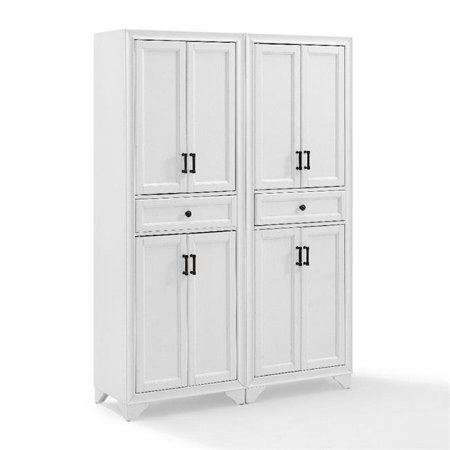 Crosley Brands Tara Pantry Set With 2 Pantries - Distressed White - 2 Piece