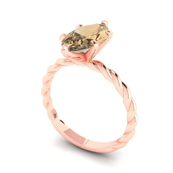 2 ct Marquise Cut Simulated Champagne Diamond Solitaire Engagement Ring for Women in 18K Rose Gold
