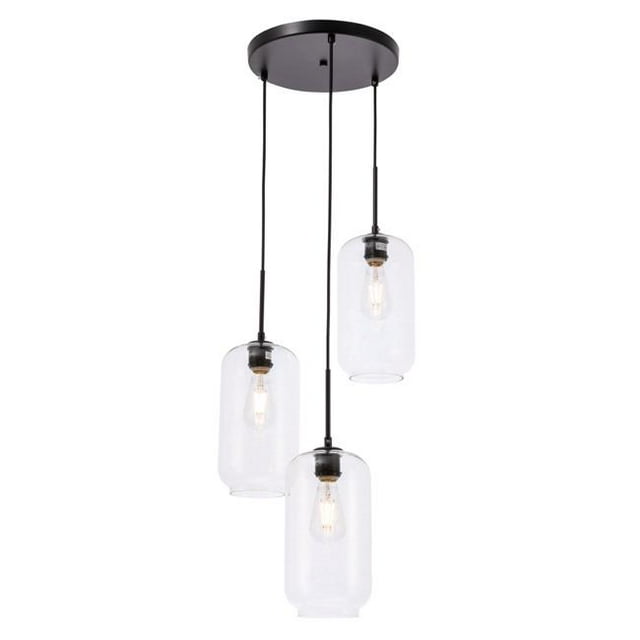 Living District LD2278BK Collier 3 Light Black & Clear Glass Pendant