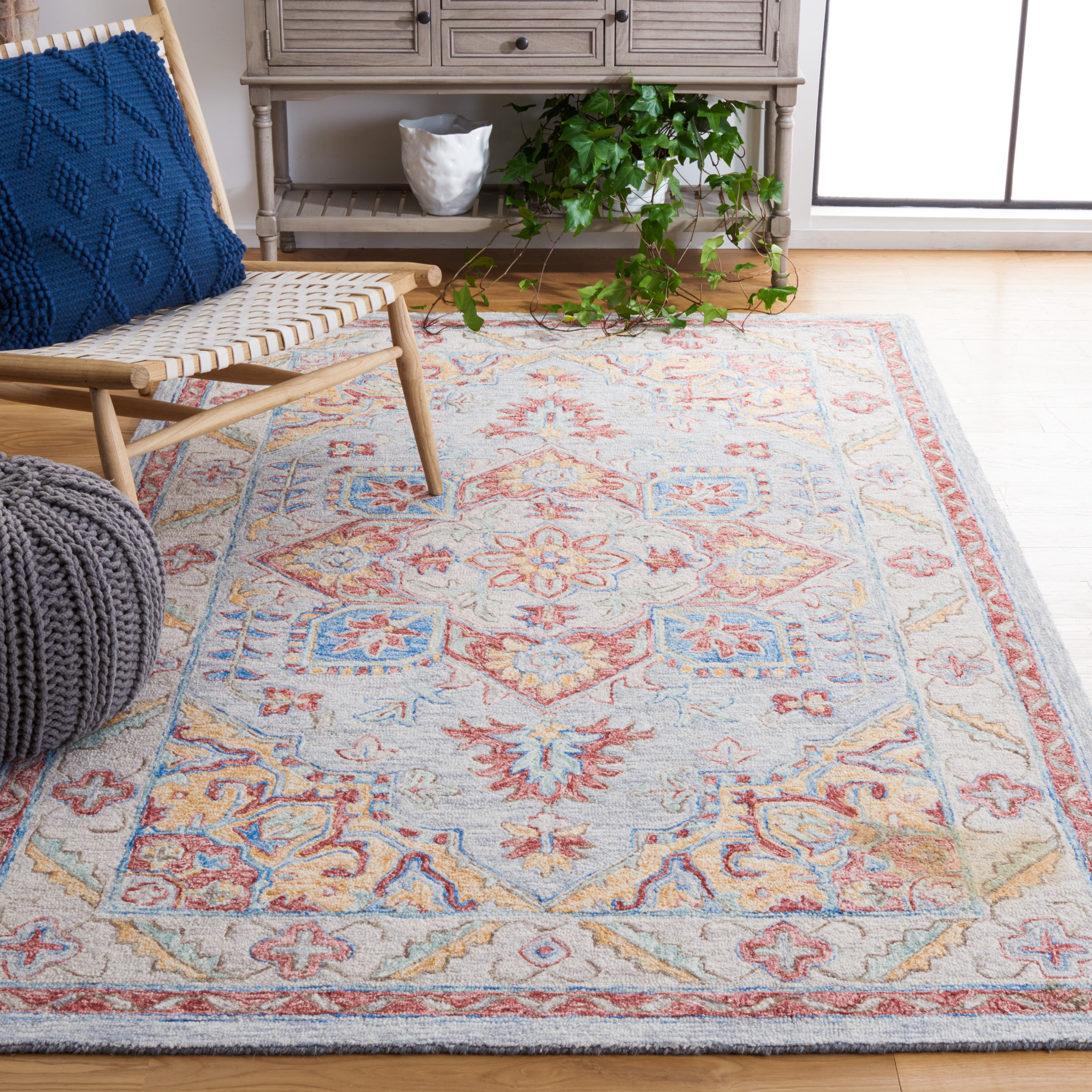 SAFAVIEH Metro David Medallion Area Rug, Grey/Rust, 6' x 6' Square