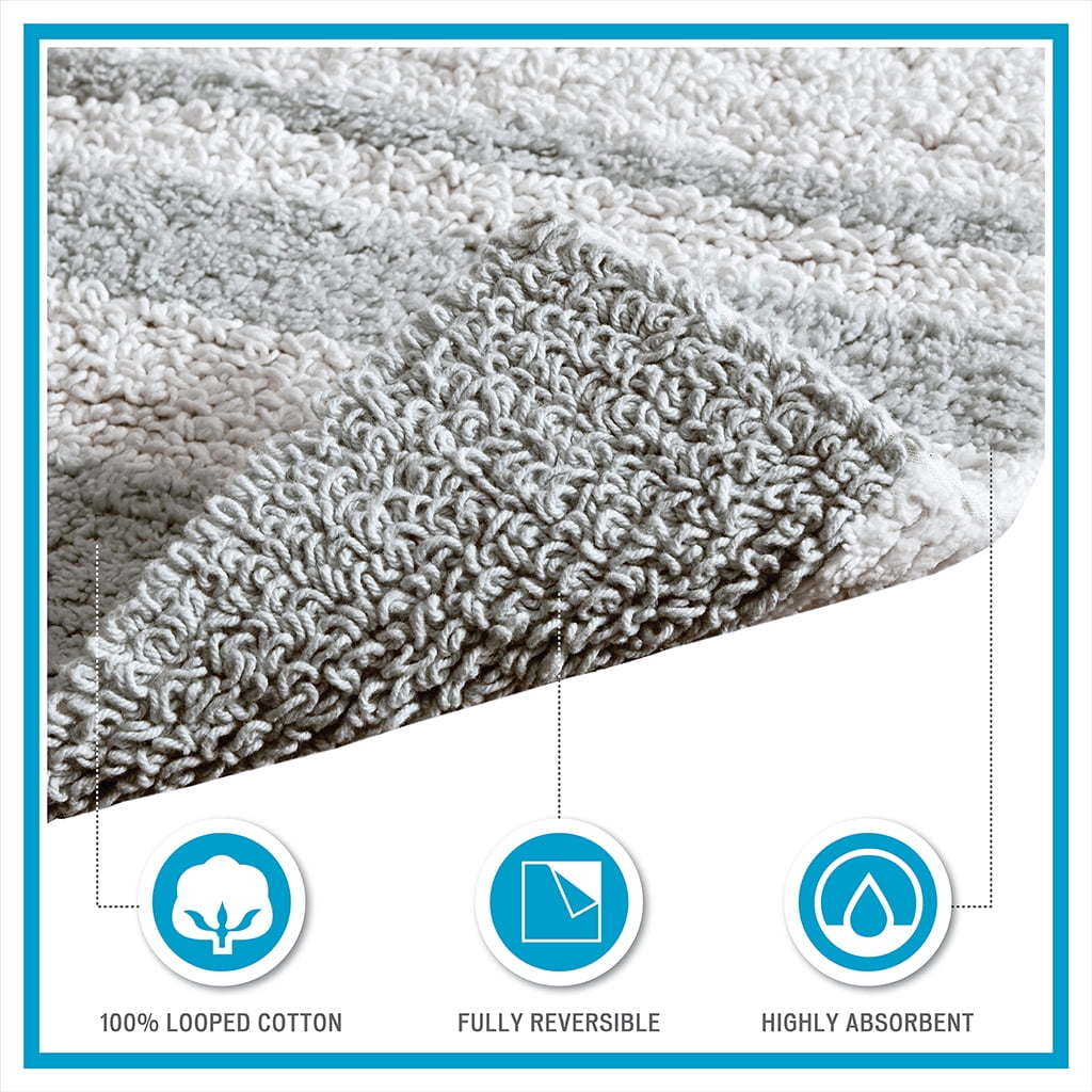 MAYEERTY Medium Pile Cotton Reversible Bathroom Rug, Non-Slip Bath Mat, Taupe, 20"W x 30"L