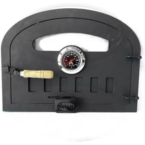 Wood Fired Oven Door with Glass (Medium), Black, Steel Sheet