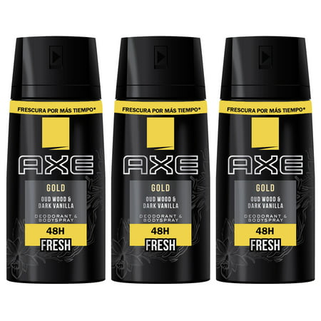 3 x Axe Gold Oud Wood & Dark Vanilla Deodorant Body Spray 150ml Each NEW