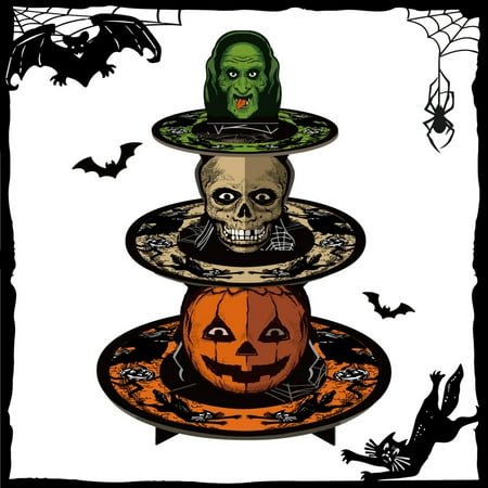 

Jendukie Halloween Cupcake Stand 3 Tiers Cardboard Cupcake Holder for Halloween Trick or Treat Birthday Party Decor