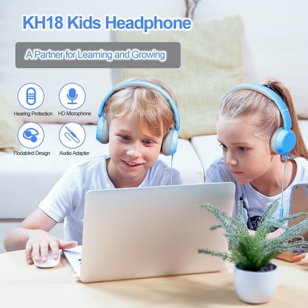 Kids Headphones with Microphone Stereo Headsets for Children Boys Girls, Adjustable 85dB/94dB Volume Control Foldable On-Ear Headphone for School/PC/Cellphone/Computer/Tablet/Laptop(Blue)