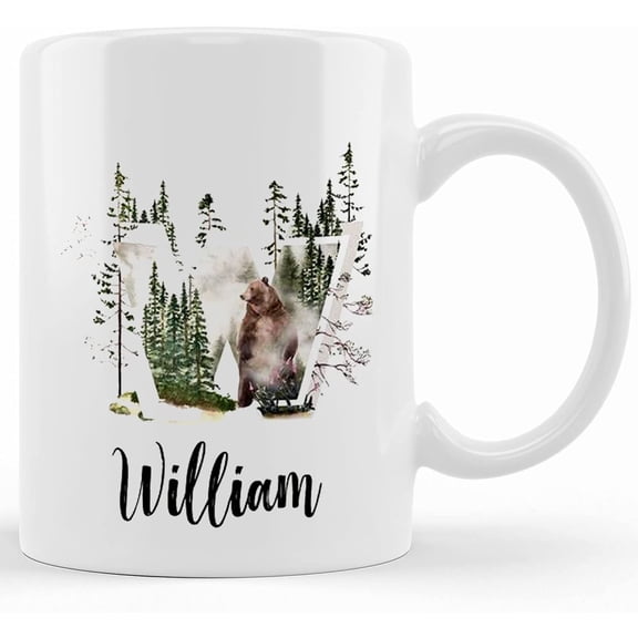Forest Alphabet Initial Mug Name Mug Gifts For Him Gifts For Dad Gifts For Grandpa Gifts For Uncle Gifts For Brothers Cute Nature Muga, Ceramic Novelty Coffee Mug, Tea Cup, Gift Present