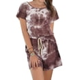 thumbnail image 1 of Uhndy Women Tie-Dyed Print Short Sleeve Drawstring Romper Coffee XL, 1 of 5