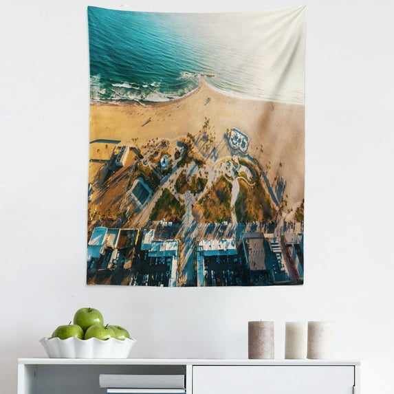 America Tapestry, Enjoy the Summer Time Hot Sand Under Sunny Vacation in Venice Beach Illustration, Fabric Wall Hanging Decor for Bedroom Living Room Dorm, 5 Sizes, Multicolor, by Ambesonne