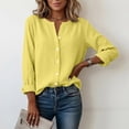 thumbnail image 4 of Craaazy Women's Casual V-Neck Blouse, Solid Color Long Sleeve Button Down Shirt, Loose Fit Comfy Tops for Daily Wear Gifts, 4 of 9