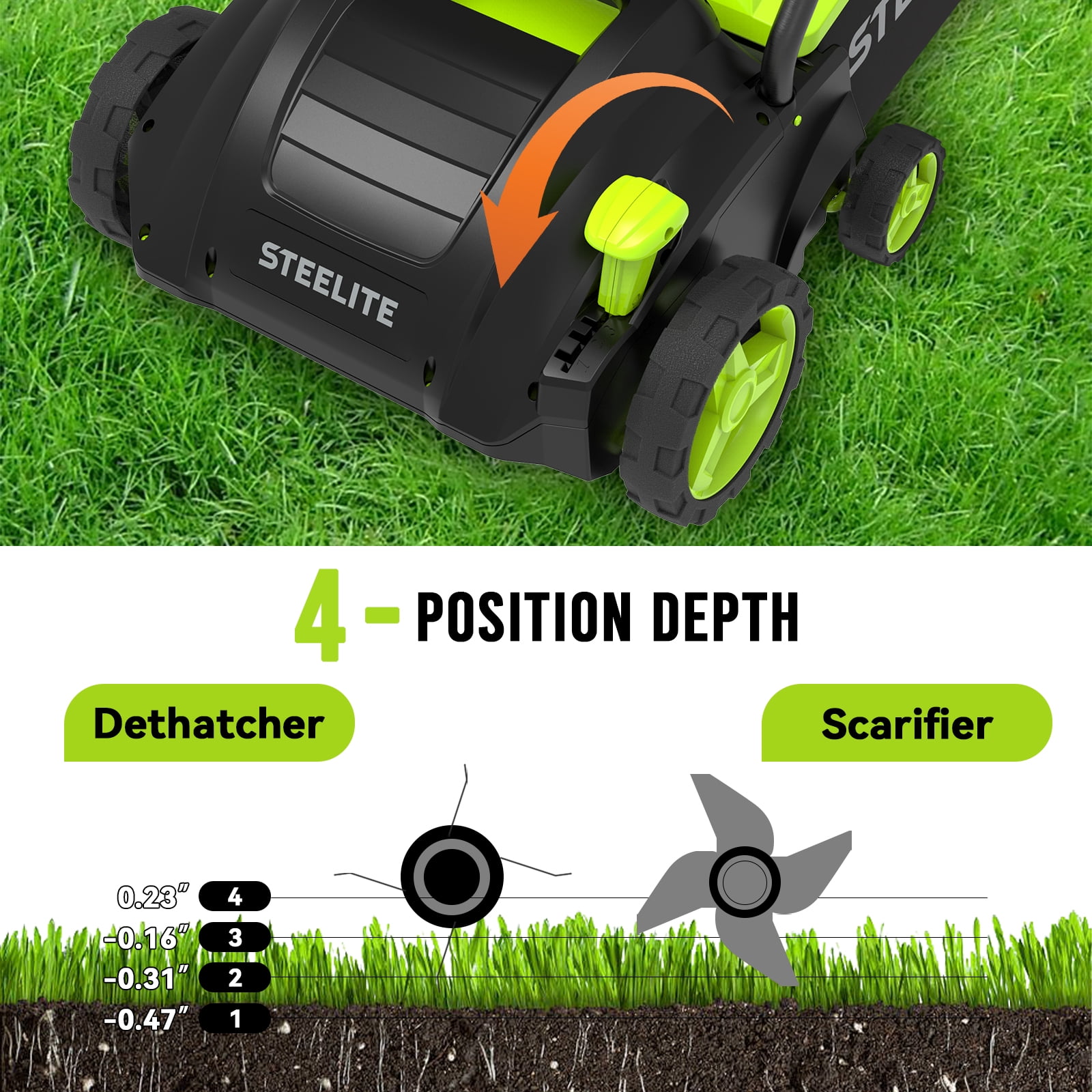 Steelite 2-in-1 Electric Dethatcher and Scarifier,13-Inch 12-Amp Corded Electric Dethatcher with Removable 8-Gallon Collection Bag,for Grass Garden Yard