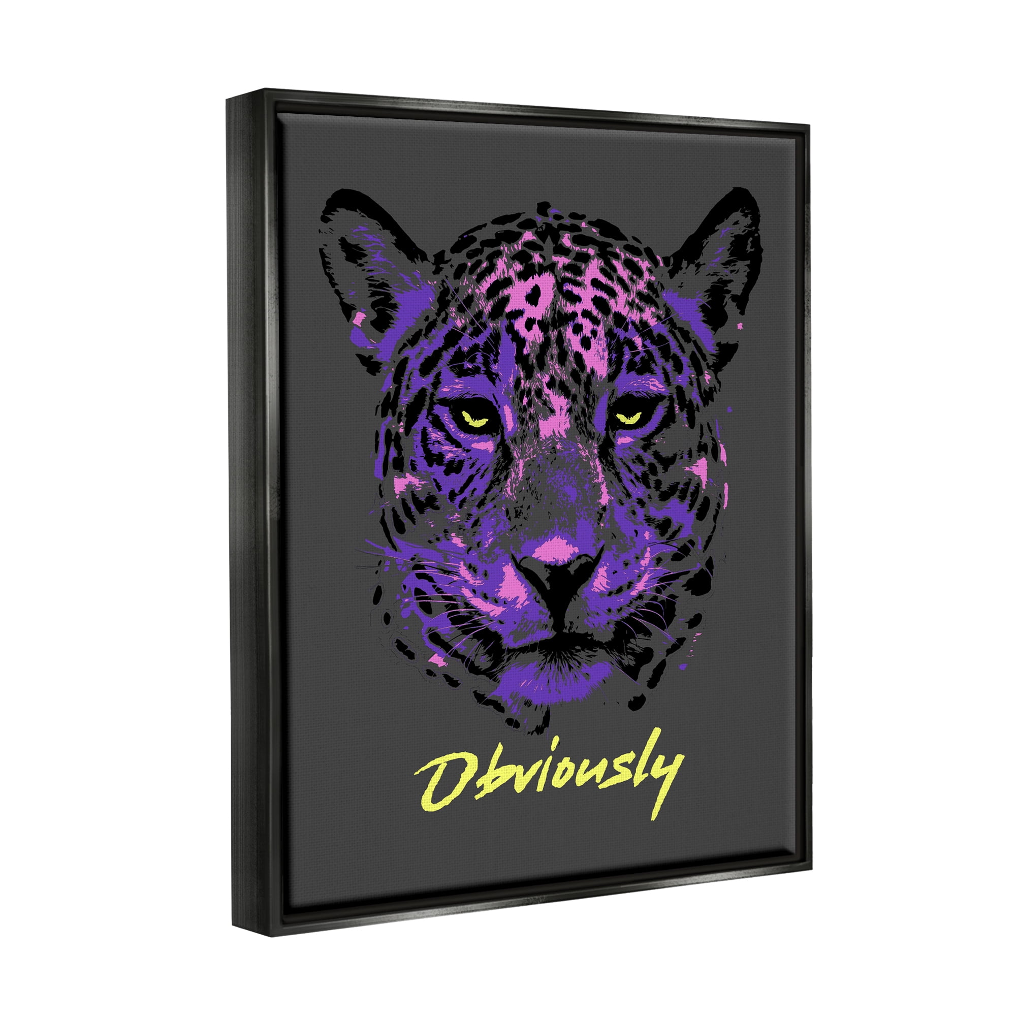 Stupell Industries Obviously Purple Leopard Animals & Insects Painting Black Floater Framed Canvas Art Print Wall Art, 25 x 31