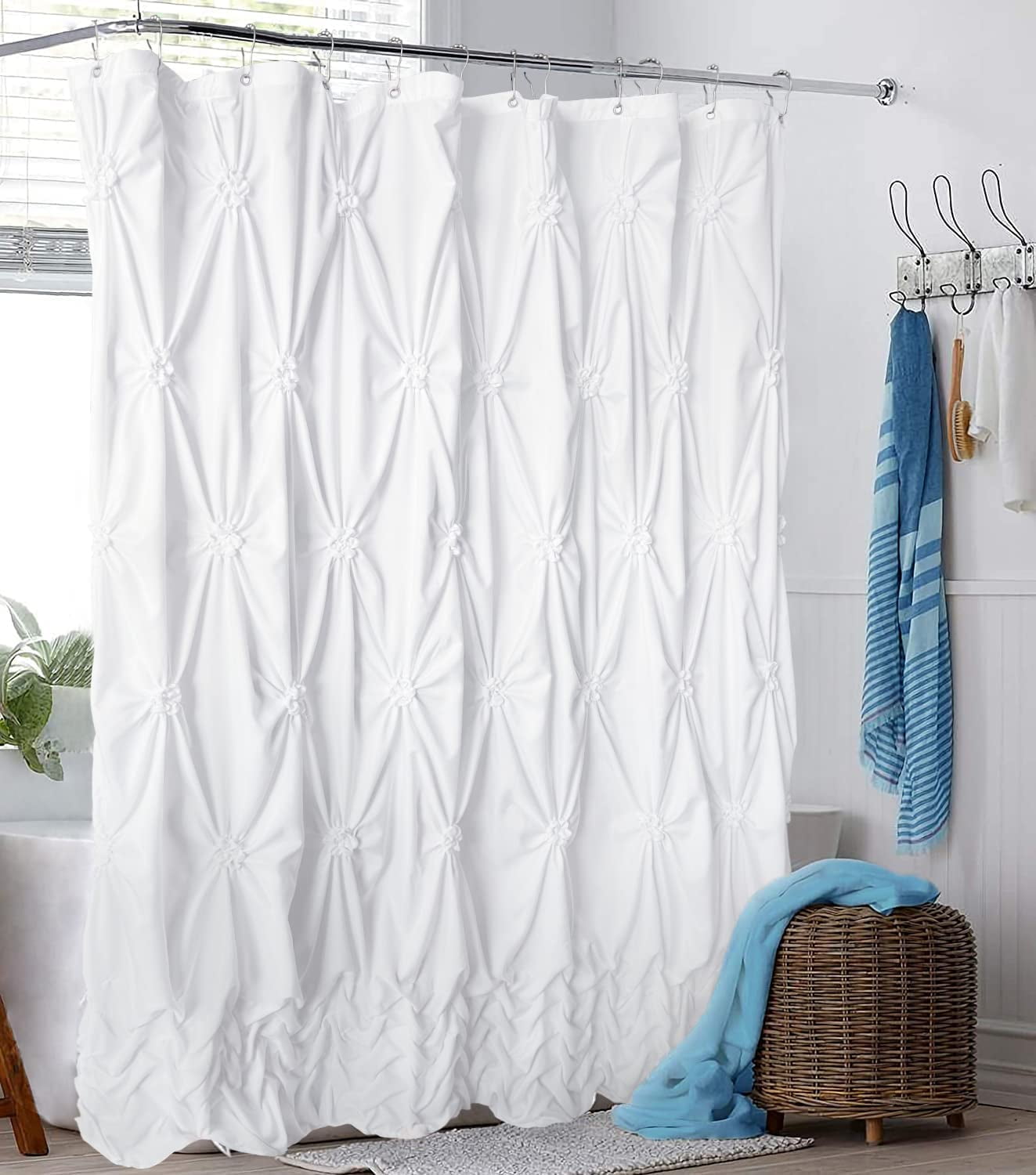 NixiYa White Shower Curtain Fabric Shower Curtain Pleat Boho Shower Curtain 72'' x 72"