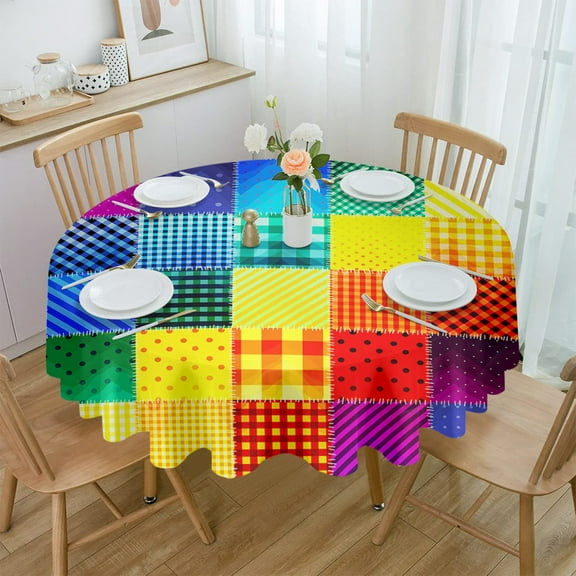 Checkered Striped Polka Dot Waterproof Tablecloth Tea Table Decoration Round Table Cover for Kitchen Wedding Home Dining Room