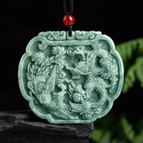 HOOUN 100% Natural Grade A Jade Pendant Lucky Dragon Jadeite Phoenix Pendant / Green