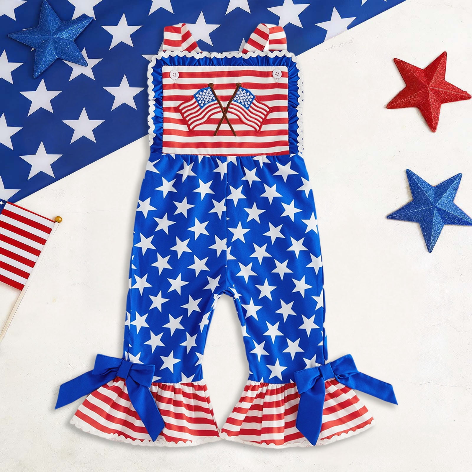 GEWSEY Toddler Baby Girl Jumpsuit Clothes Bell Bottom Romper Strawberry Print Pant Suspender Girl Piece Outfit 3-4 Years Blue