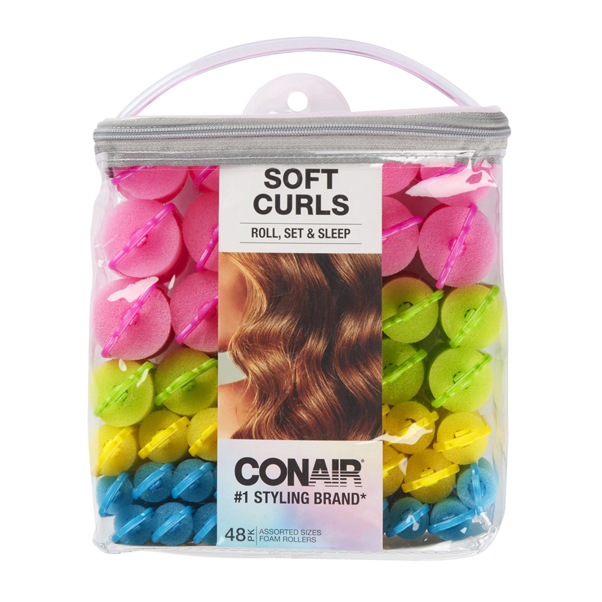Conair Foam Rollers Soft Bouncy Curls Foam Hair Rollers For Sleep Neon 48 Ct (3 pack)