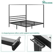 Dextrus King Size Canopy Bed Frame, Metal Platform Foundation for Bedroom, Black