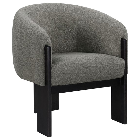 Vala Accent Chair- Modern Plush Gray Boucle Barrel Back- Black Wood