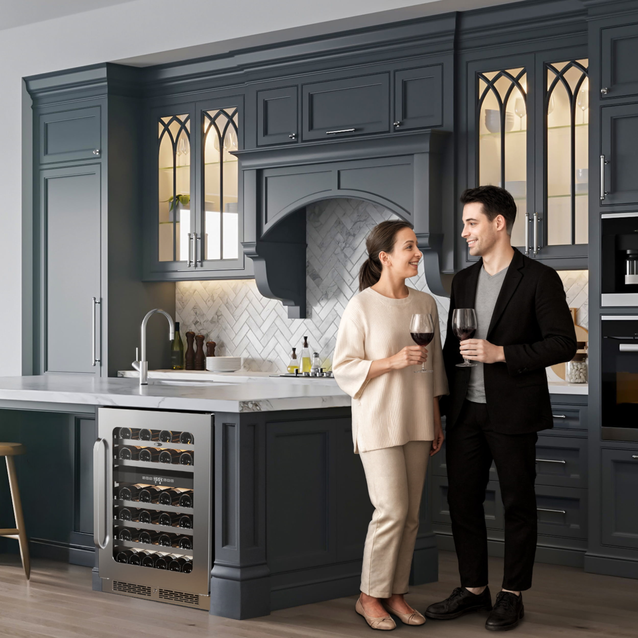 Whynter Dual Zone Wine Fridge:  24 inch 46 Bottles 40-65 °F Wine Refrigerator Glass Door,  Freestanding for Office/Bar