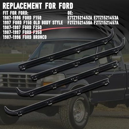 Front Inner & Outer Window Molding Sweep Felt Trim Seal Weatherstrip Kit Compatible with Ford F150 F250 F350 Bronco 1987-1997 Replaces E7TZ1521452A E7TZ1521453A F2TZ1521456A F2TZ1521457A(4PC)