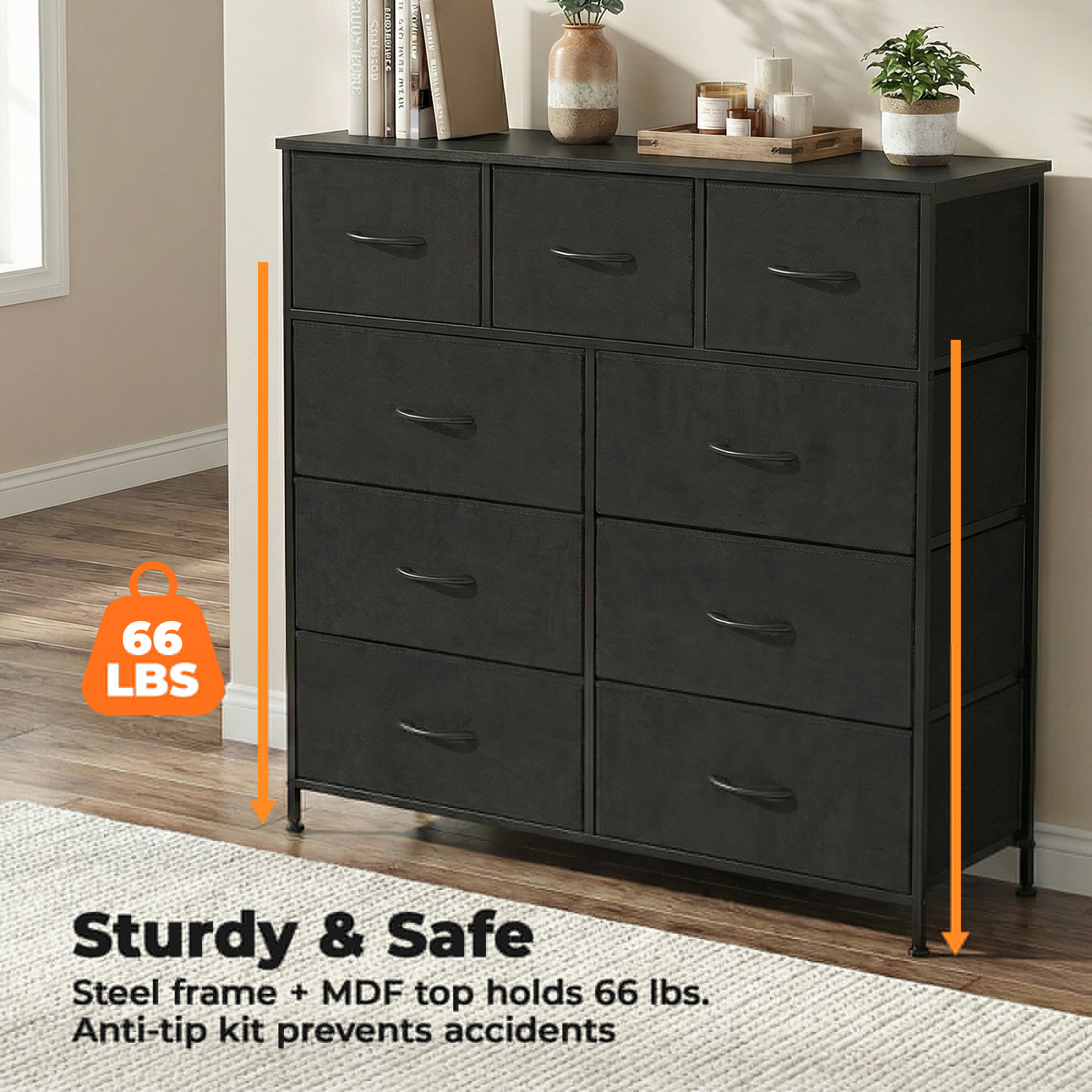 Alvantor Tall Dresser Fabric Storage Tower ,Wooden Top for Kid Room, Closet, Entryway, Nursery
