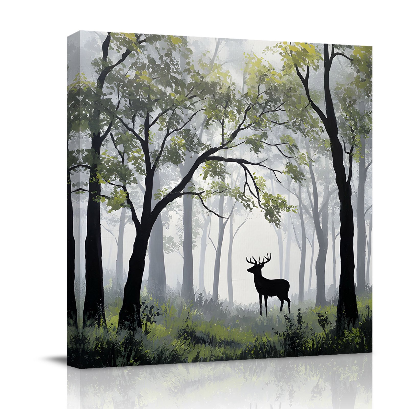 Canvas Wall Art Elk Forest Framed Canvas Prints for Bathroom Desk Summer Pine Trees Farmhouse Cabin Small Gallery Wrapped Wall Decor for Home Office Gifts 8 x8 Ship Next Day