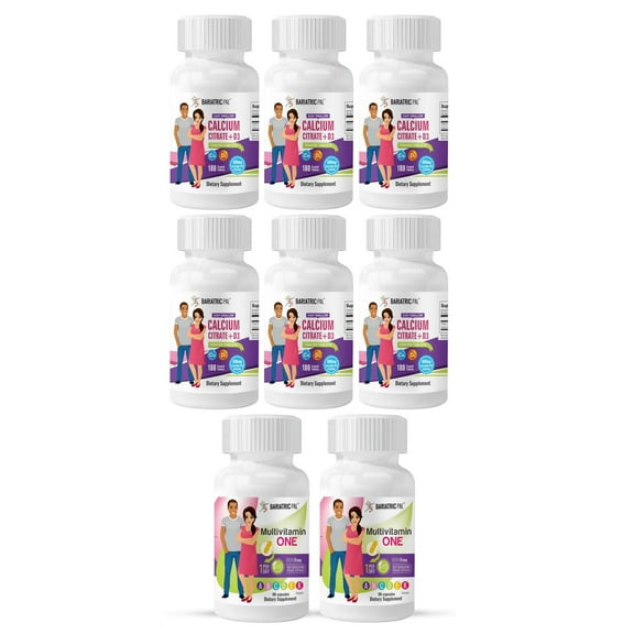 Duodenal Switch Vitamin Pack - Tablets BariatricPal Multivitamin ONE & BariatricPal Easy Swallow Calcium Citrate and D3 Coated Tablets: Capsule - Iron Free, Size: 180-Day Supply