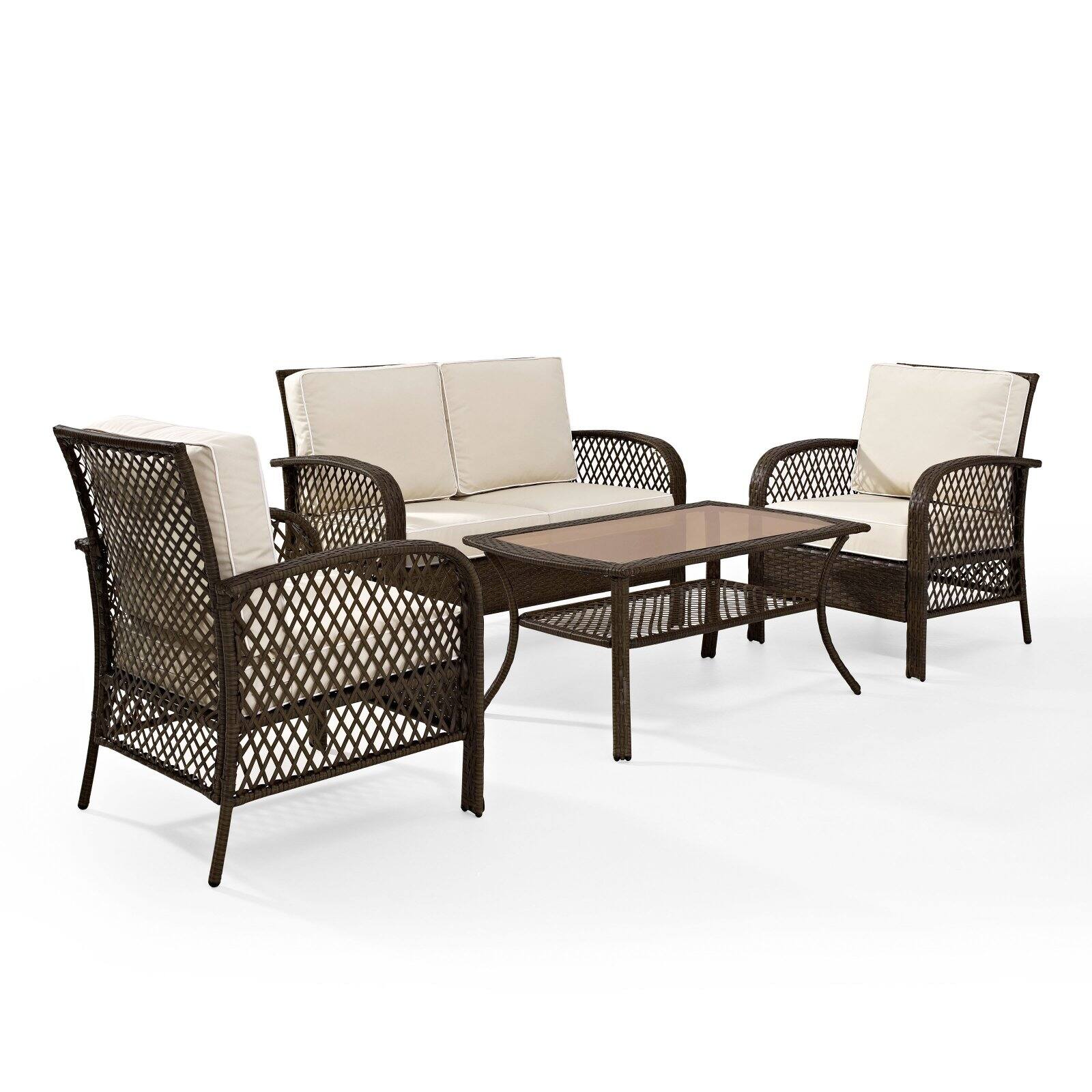 Crosley Tribeca 4 Piece Wicker Patio Sofa Set in Brown and Sand - image 2 of 10