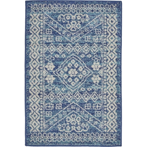 2â€™ x 3â€™ Navy Blue and Ivory Persian Motifs Scatter Rug