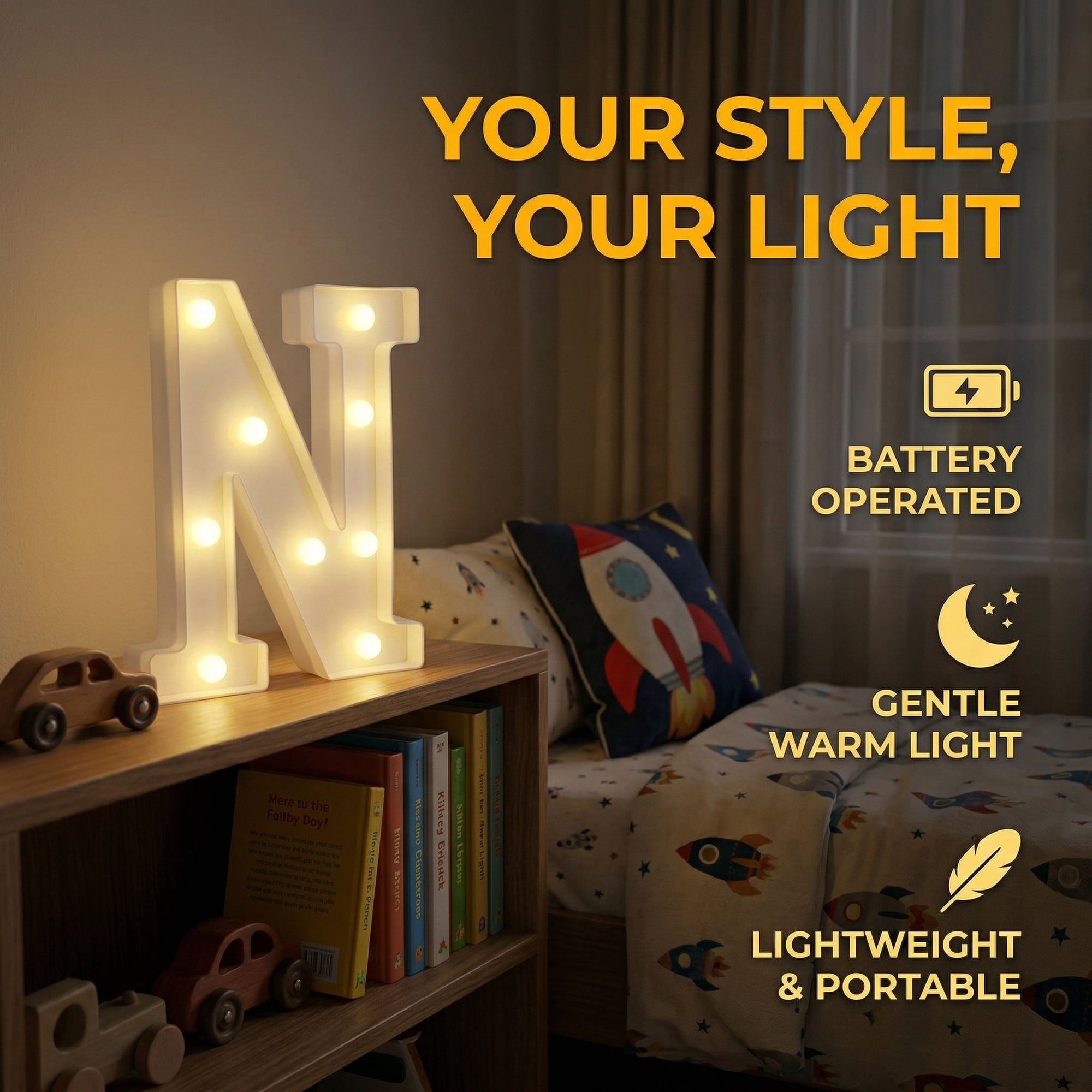 Unique Bargains Marquee Letters With Lights LED Light Up Signs Letter N 6.5"L x 1.5"W x 8.5"H