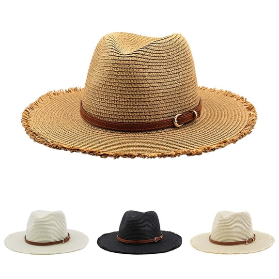 Shadoumai Women Men Straw Panama Hats Summer UPF 50 UV Protection Beach Hats Packable Wide Brim Fedora Sun Hat