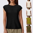 thumbnail image 7 of Lovskoo Summer Tops for Women 2024 Cap Short Sleeve Trendy Casual Solid Round-Neck Button T-Shrit Top Blouse Olive Green L, 7 of 7