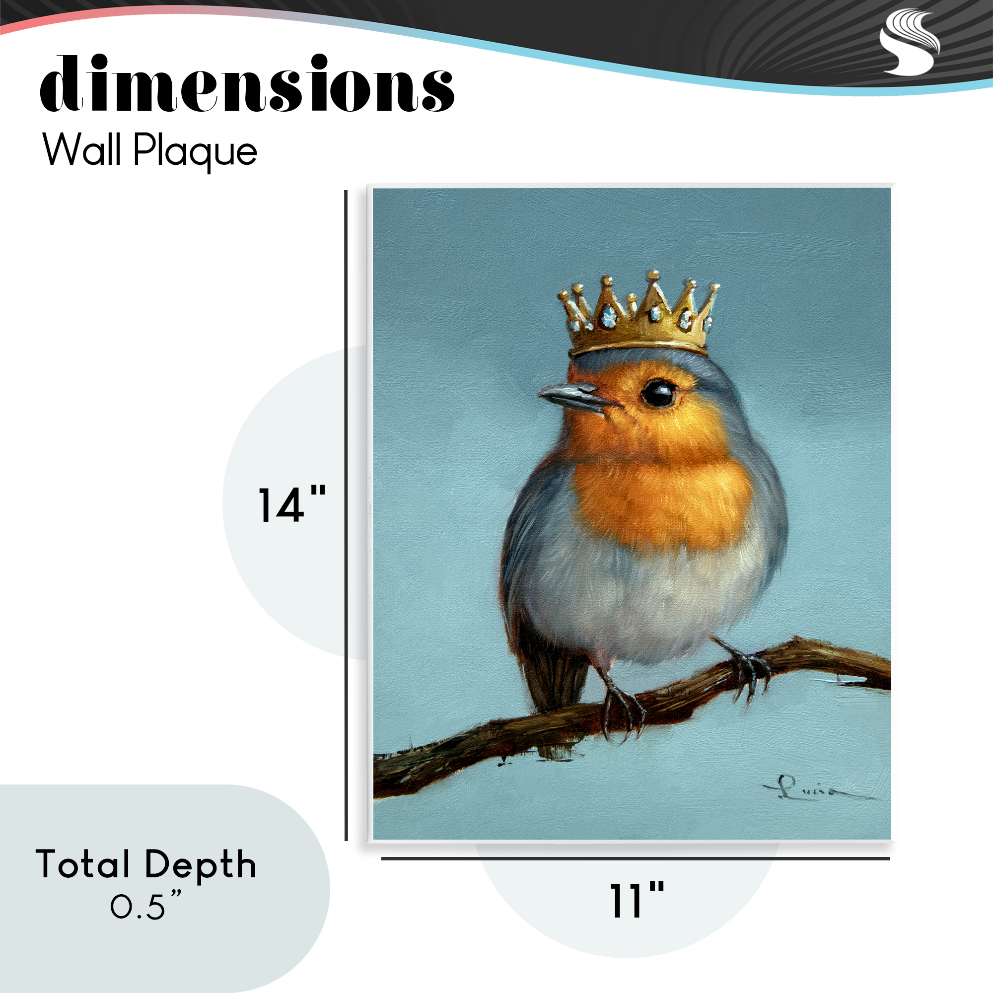 Royal Robin Perched Wall Plaque Art, design by Lucia Heffernan