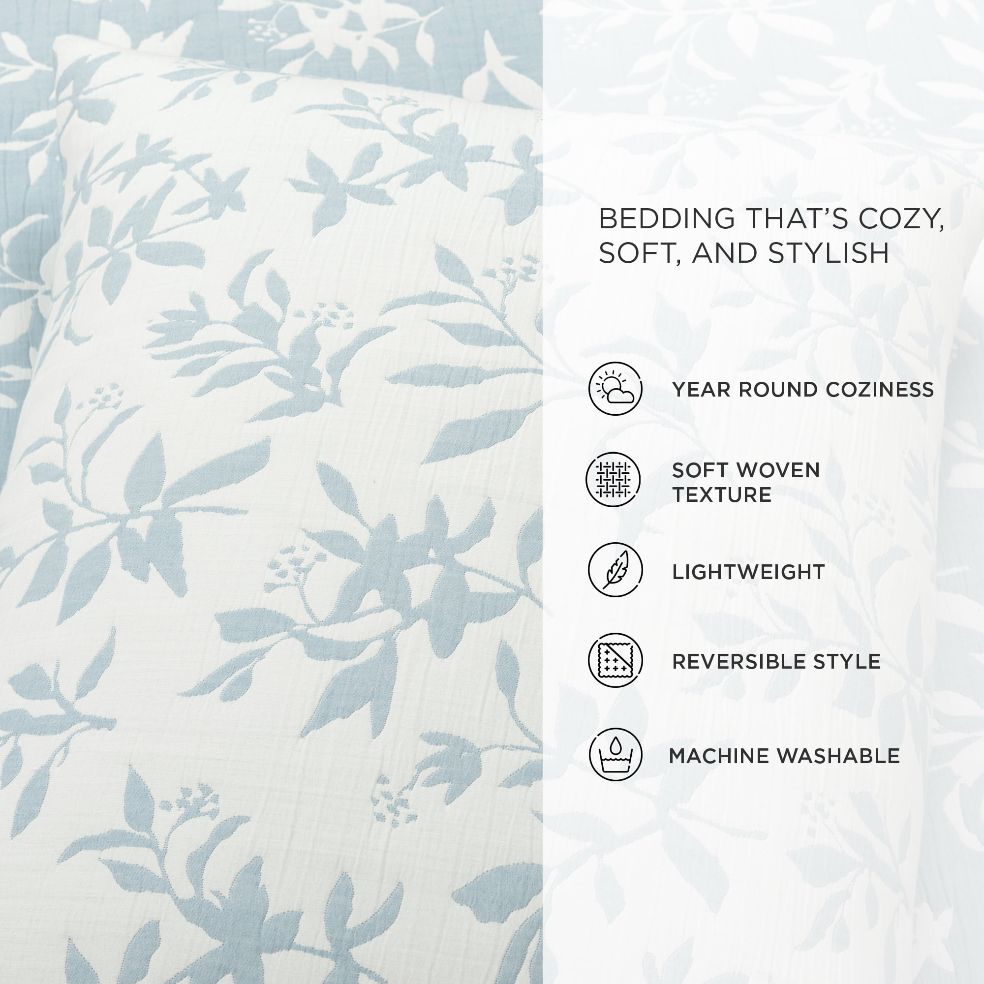 Lush Decor Floral Jacquard Reversible Soft Matelasse Quilt Set, 3 Piece Set, Full/ Queen, Blue - Floral Bedding Set - Spring Decor - Queen Bedding - Cottage & Modern Farmhouse Decor