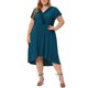 thumbnail image 2 of Vestido de verano de talla grande para mujer Agnes Orinda, bohemio, con cuello en V, manga corta, alto-bajo, vestido midi de playa, azul pavo real 1X, 2 of 7
