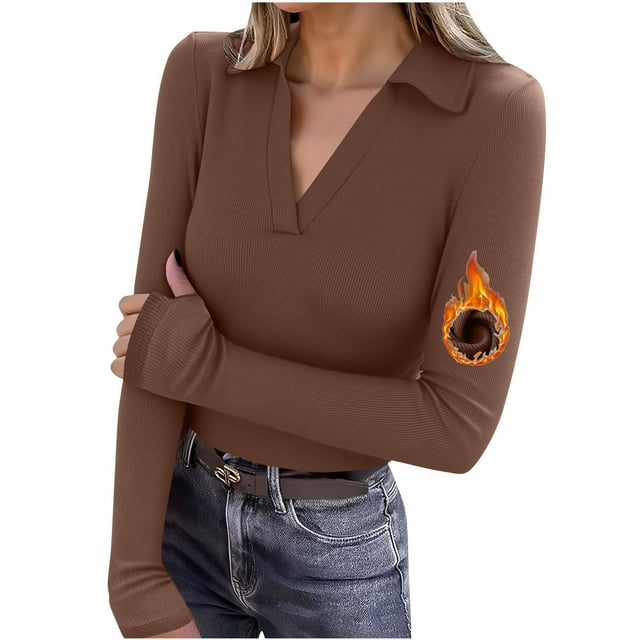 Ounisa Womens Long Sleeve Stretch Crewneck Ribbed T-Shirt Fitted Casual Basic Tops