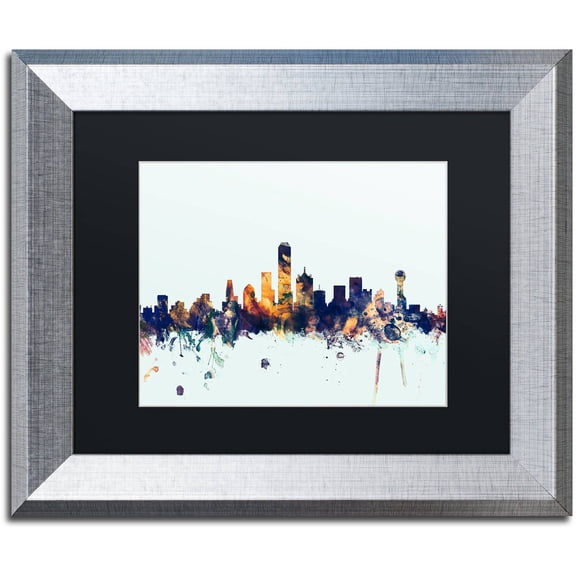 Trademark Fine Art "Dallas Texas Skyline Blue" Canvas Art by Michael Tompsett, Black Matte, Silver Frame